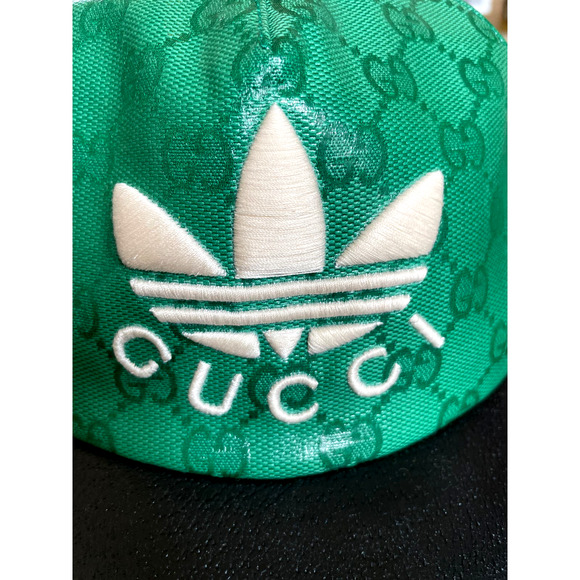 Gucci x Adidas GG LOGO Supreme Baseball Cap Hat Green Black Canvas Unisex Size M - Picture 13 of 16